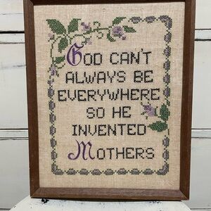 Vintage Cross-Stitch Sampler – Framed “God Can’t Always Be Everywhere…”